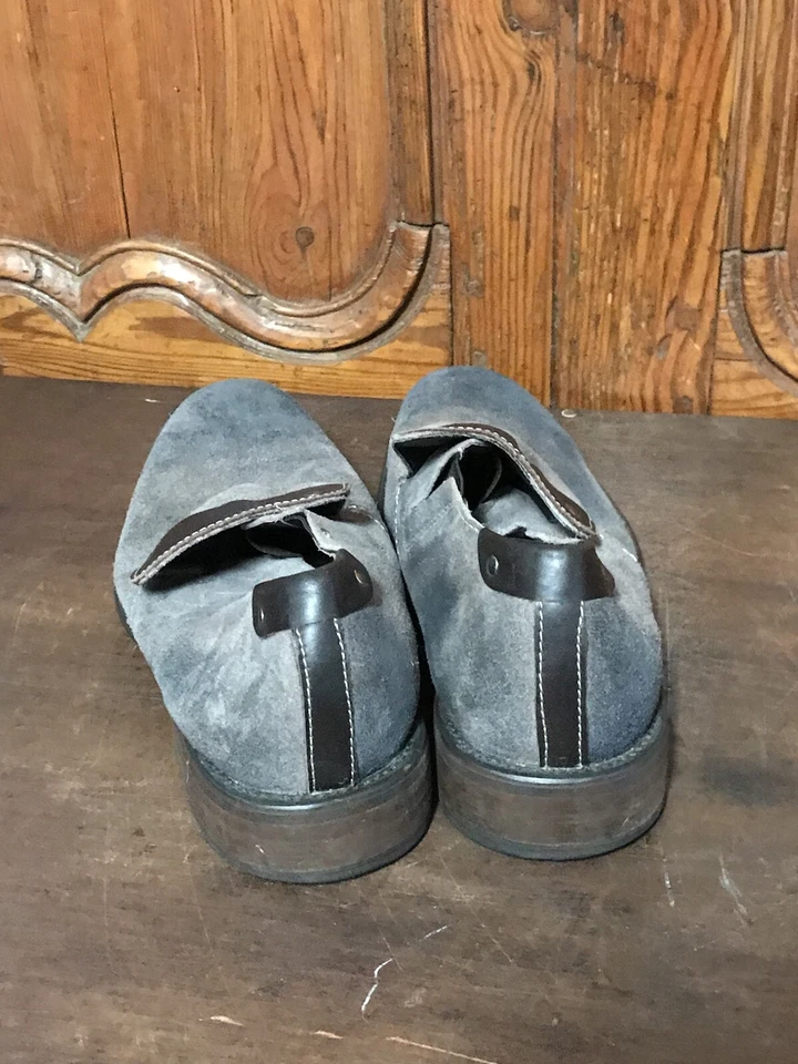 Мужские дизайнерские серые замшевые мокасины без застежек Bacco Bucci Италия размер 9 - Изображение 2 из 4