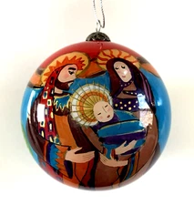 Christmas Ornament   2006  Hand Painted   Holy Family   Inside Out Painting   5"