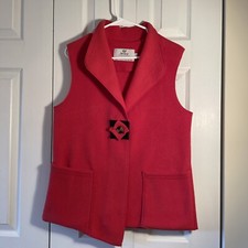 Janska Vest Womens Size S Red Fleece One Button Front 2 Pockets Lagenlook Artsy