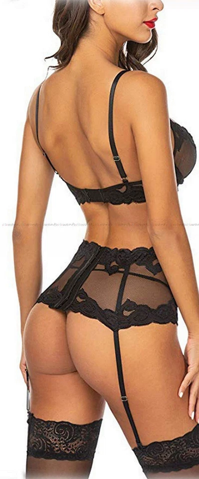 BH Slip Set Dessous erotisch ouvert offen Spitze Porno Strümpfe sexy Strapse XXX - Bild 2 von 4