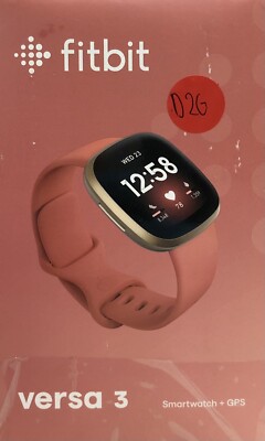 Fitbit Versa 3 40 mm Pink Rubber Case with Gold Aluminum Band GPS Smartwatch