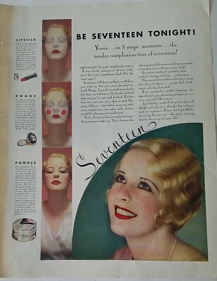 1931 Seventeen lipstick rouge powder Cosmetics pretty blond vintage ad