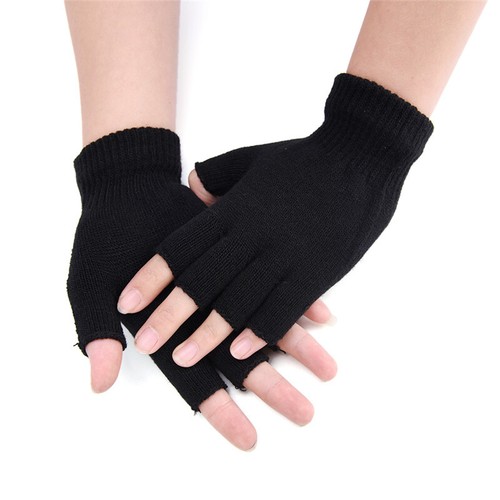 Men Black Knitted Stretch Elastic Warm Half Finger Fingerless Gloves Winter、.zh - Picture 4 of 11