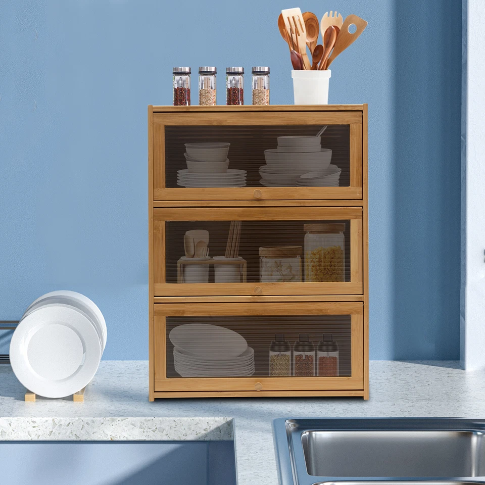 Armario de almacenamiento, gabinete de encimera, organizador de bambú para cocina salón Foto 2 de 4