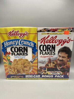 New 1997 Kellogg's Honey Crunch Corn Flakes Cereal & mini Nascar #5 Car, SEALED!