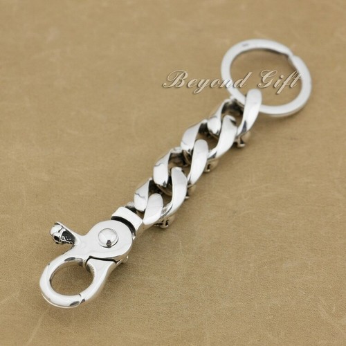 925 Sterling Silver Skull Keychain, Handmade Biker Punk Jewelry Gift 9N005KCB - Picture 4 of 7