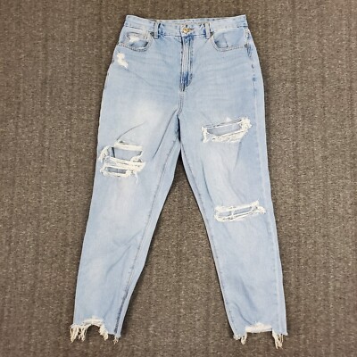 American Eagle Curvy Mom Jean Women Size 30 X26 Blue High Rise Distressed