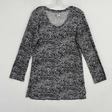 Natori Floral Print Long Sleeve Sleep Shirt Top Womens Medium Black White Cozy