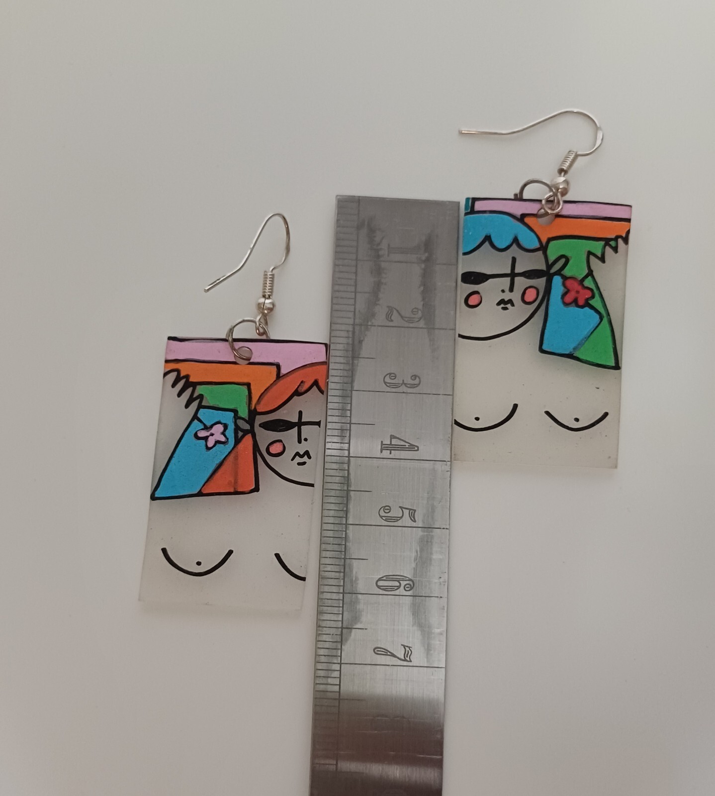 Earrings Rectangular Handmade Painted Art Earring… - image 5