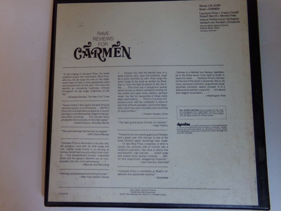 BIZET OPERA CARMEN 1971 RCA 3 RECORD SET LEONTYNE PRICE FRANCO CORELLI - Image 2 of 4