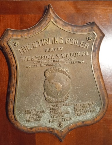Vintage The Stirling Boiler Brass Plate The Babcock & Wilcox Co. plaque