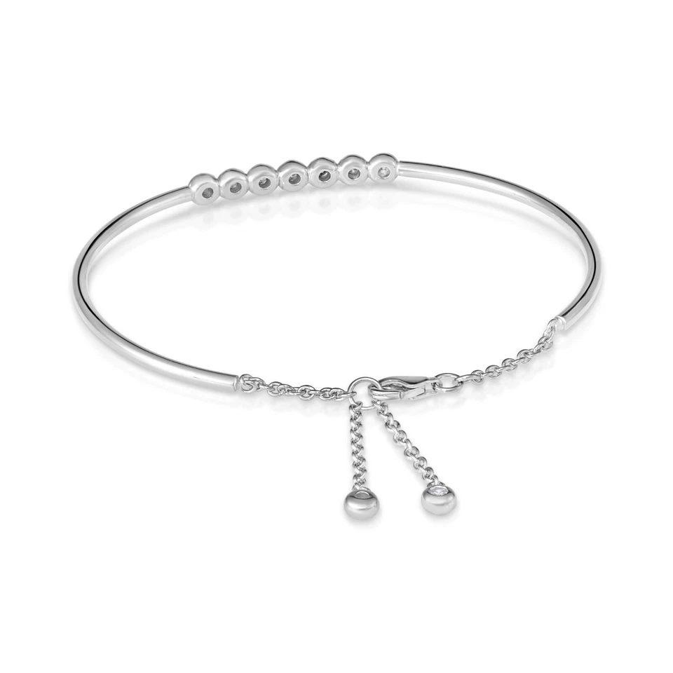 Brazalete brazalete de siete piedras con bisel de circonita cúbica de plata de ley 925 maciza Foto 2 de 4