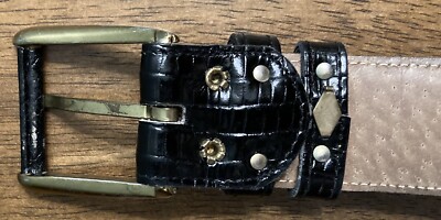 Vintage Calderon Black Croc Embossed Leather Belt with Gold  display picture 1