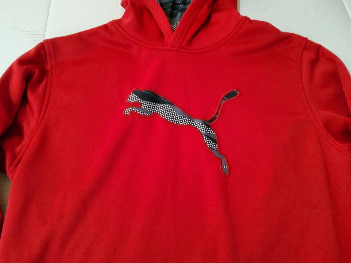 Puma Pullover Hoodie Red Big Cat Logo Size XL Center Front Pocket