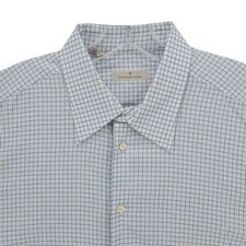 ERMENEGILDO ZEGNA Long Sleeve Shirt White Blue Check French Cuff XL 44 -17.5