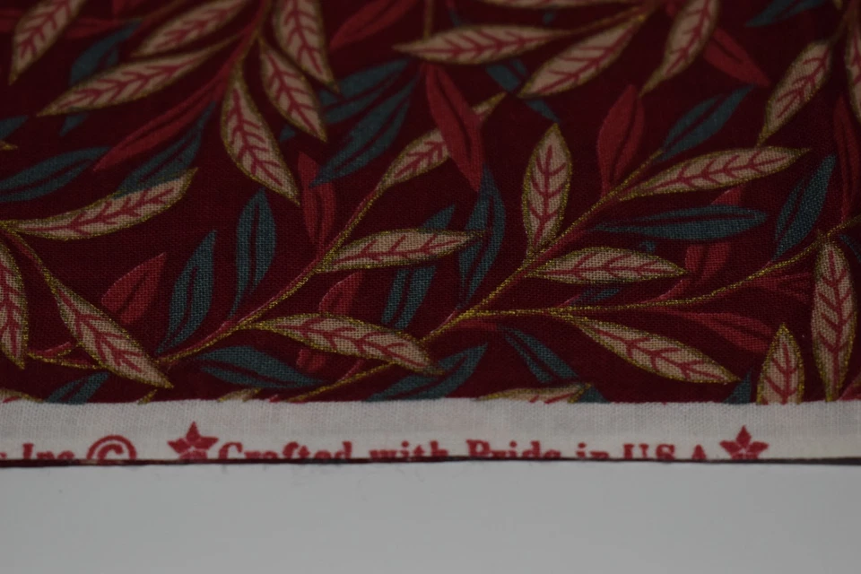 100% Cotton CONCORD FABRICS 22.5" x 43" JOAN KESSLER fall leaves burgundy Vtg - Image 4 of 4