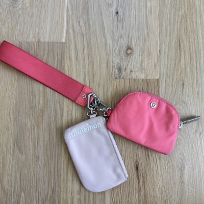 Lululemon Dual Pouch Wristlet Pink Mist/Raspberry Cream/White Gently Used 