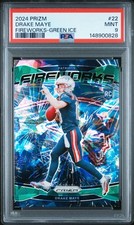 2024 Panini Prizm Fireworks #22 Drake Maye Fireworks-Green Ice PSA 9