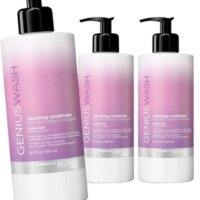 Redken Genius Wash Cleansing Conditioner for Coarse Hair, 16.9 oz - Pack of 3