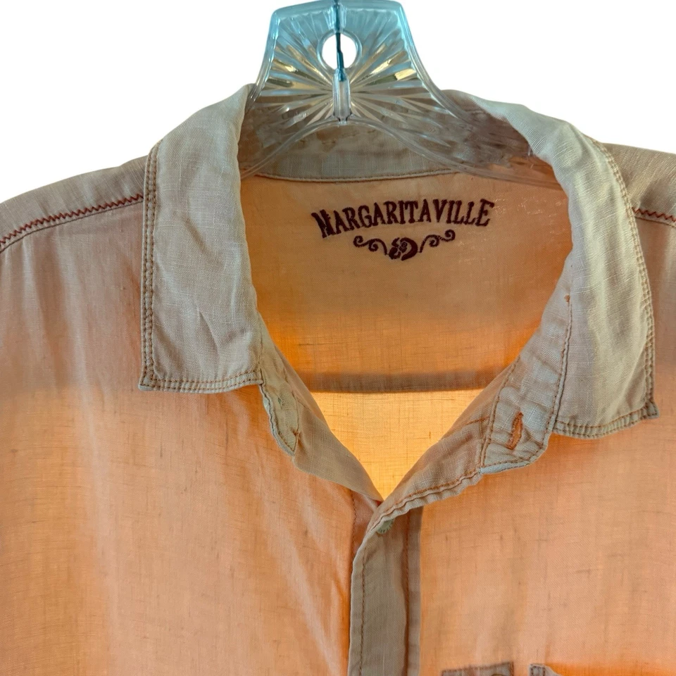 Margaritaville LINEN Men's XL Long Sleeve Button Up Roll Tab Shirt Coral Pink - Image 4 of 4
