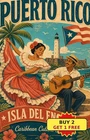 Puerto Rico Heritage Map Culture Flag Souvenir Vintage Metal Tin Sign Art Decor