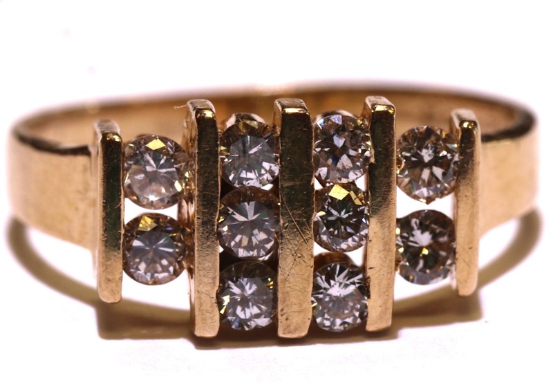 14k Yellow Gold .38ct Natural Diamond channel set bar ring band 2.5g pinky small