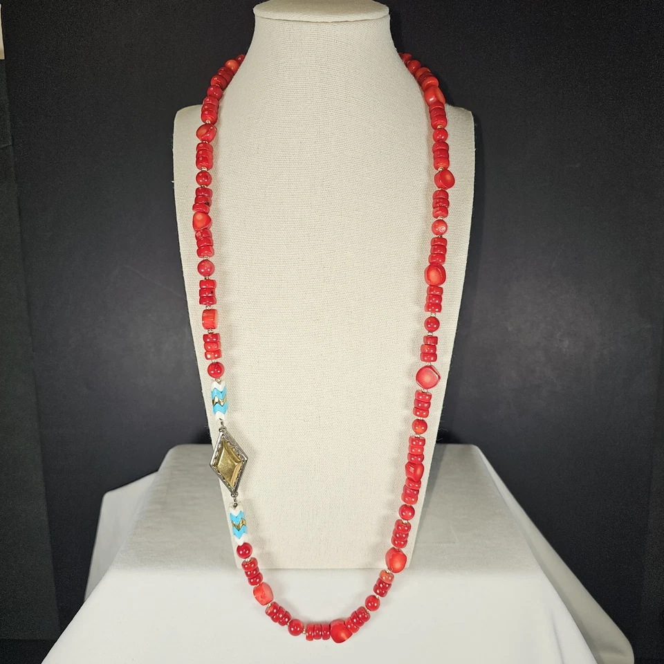 SILPADA BOHO 'Under the Sun' Necklace Coral & Howlite Beads Sterling Silver 30" - Image 2 of 4