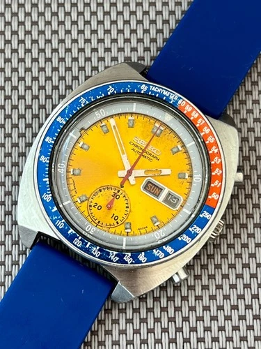 SEIKO 6139-6002 Chronograph POGUE Automatic Watch Men's  Yellow Dial Vintage