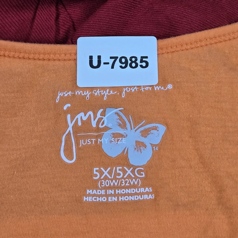 Just My Size Women Shirt 5X (30W-32W) Orange Floral Crew Neck Pullover - Image 2 of 4