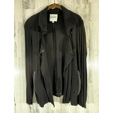 BB Dakota Black Open Front Cardigan Size Medium Chest Snap Zip Pocket Cuffs