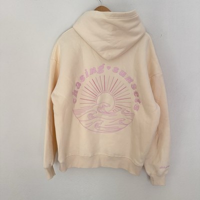 Rare Pink Palm Puff X Amare Cream Chasing Sunsets Hoodie Size M EUC