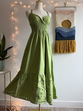 Calypso St Barth Green Cotton Eyelet Smocked Maxi Dress Size M Boho