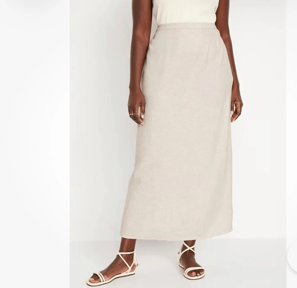 NWT Old Navy Linen-Blend Maxi Column Skirt Womens XL Natural Beige Long elastic