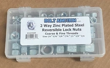 2 Way Reversible Lock Nut Kit Coarse & Fine Threads 1/4 to 3/4 Zinc Plated Steel