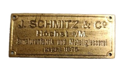 Altes Schild J. Schmitz & Co Höchst a/M.  Armaturenfabrik und Metallgiesserei...