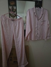 Victoria's Secret Glazed Satin beaded logo Long Pajama Set Bling Belt Size XL
