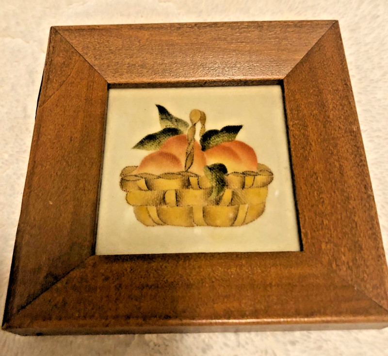 Theorem Painting Still Life Peaches in a basket Framed Folk Art Primitive
