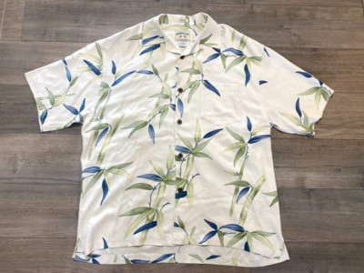 Bamboo Cay Tropical Hawaiian Camp Shirt Bamboo Tree Silk Ivory Mens Size L