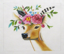 Colors of Praise Sweet Fawn Deer Flower Crown Handpainted Needlepoint Canvas