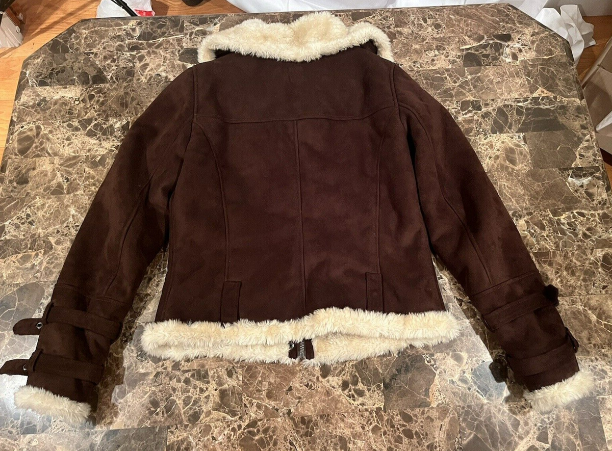 Express Vintage Y2K Faux Suede Fur Moto Bomber Jacket Penny Lane