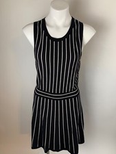 Ann Taylor Loft Black White Striped Sweater Dress Fit Flare Medium
