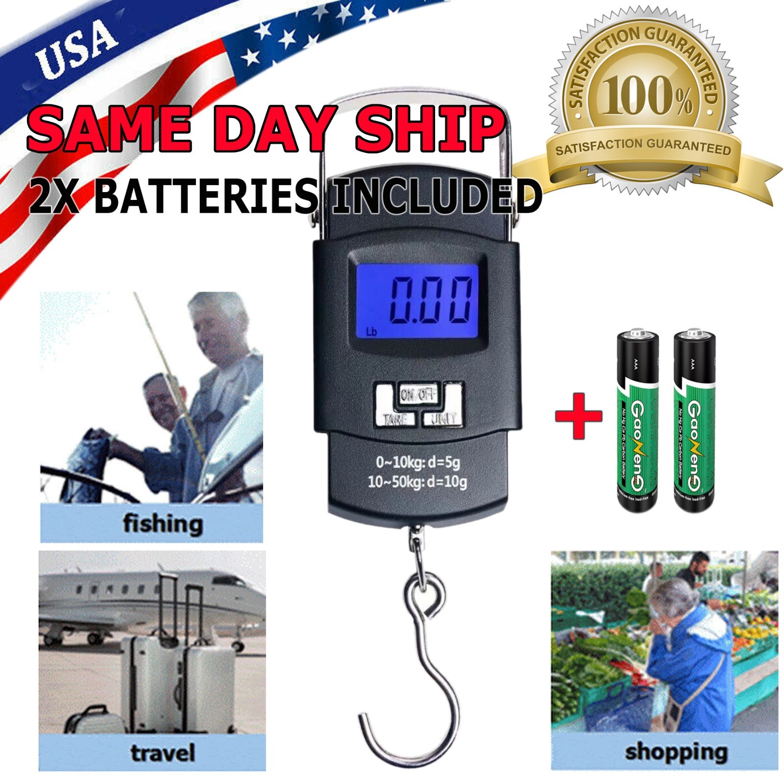 Portable Travel LCD Digital Hanging Luggage Scale Electronic Weight 110lb / 50kg