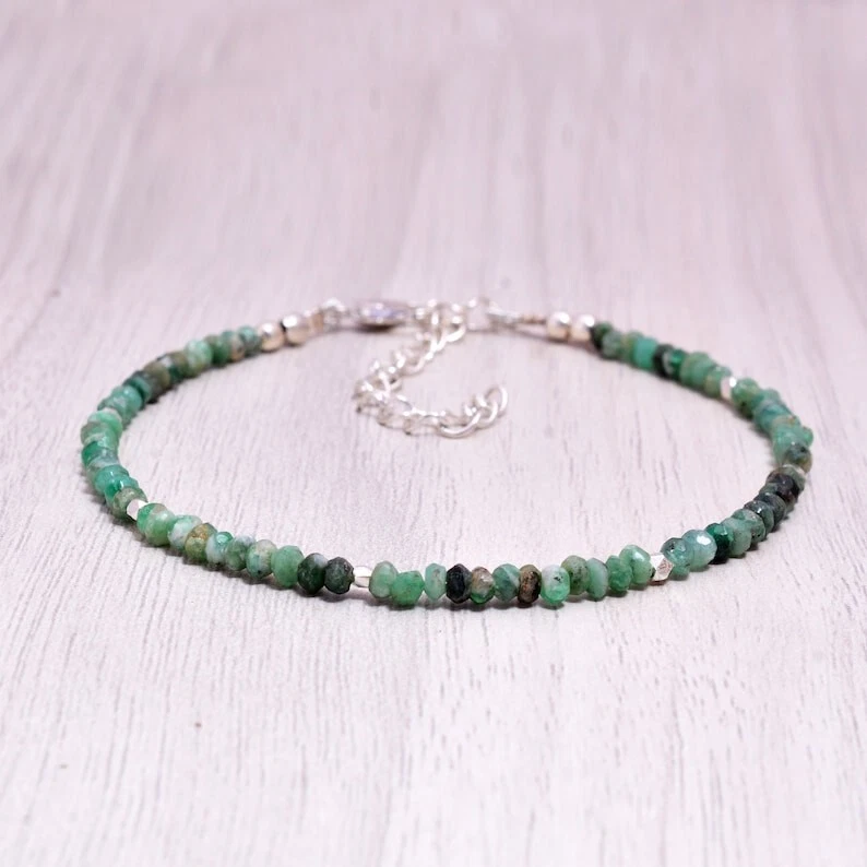 Natürlicher grüner Smaragd facettierte Rondelle Edelstein Perlen handgefertig... - Bild 2 von 4