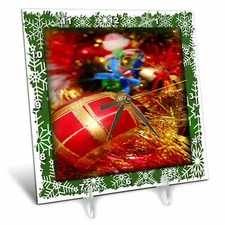 3dRose dc_34040_1 Christmas Decoration Desk Clock, 6 by 6-Inch 6x6 Desk Clock