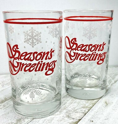 Libbey Glass Season's Greetings Christmas Tumblers Snowflakes 10 oz. Set of 2