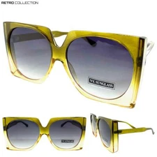 OVERSIZED EXAGGERATED VINTAGE RETRO Style SUN GLASSES Square Olive Green Frame