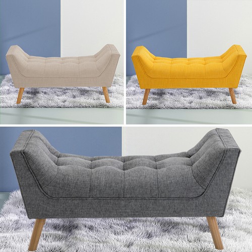Chenille Fabric Bed End Chaise Lounge Window Seat Arm Bench Hallway W/Wood Legs - Picture 4 of 15