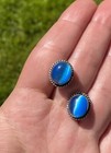 Vintage Southwestern sterling silver 925 Blue Cats Eye Stone Stud Earrings