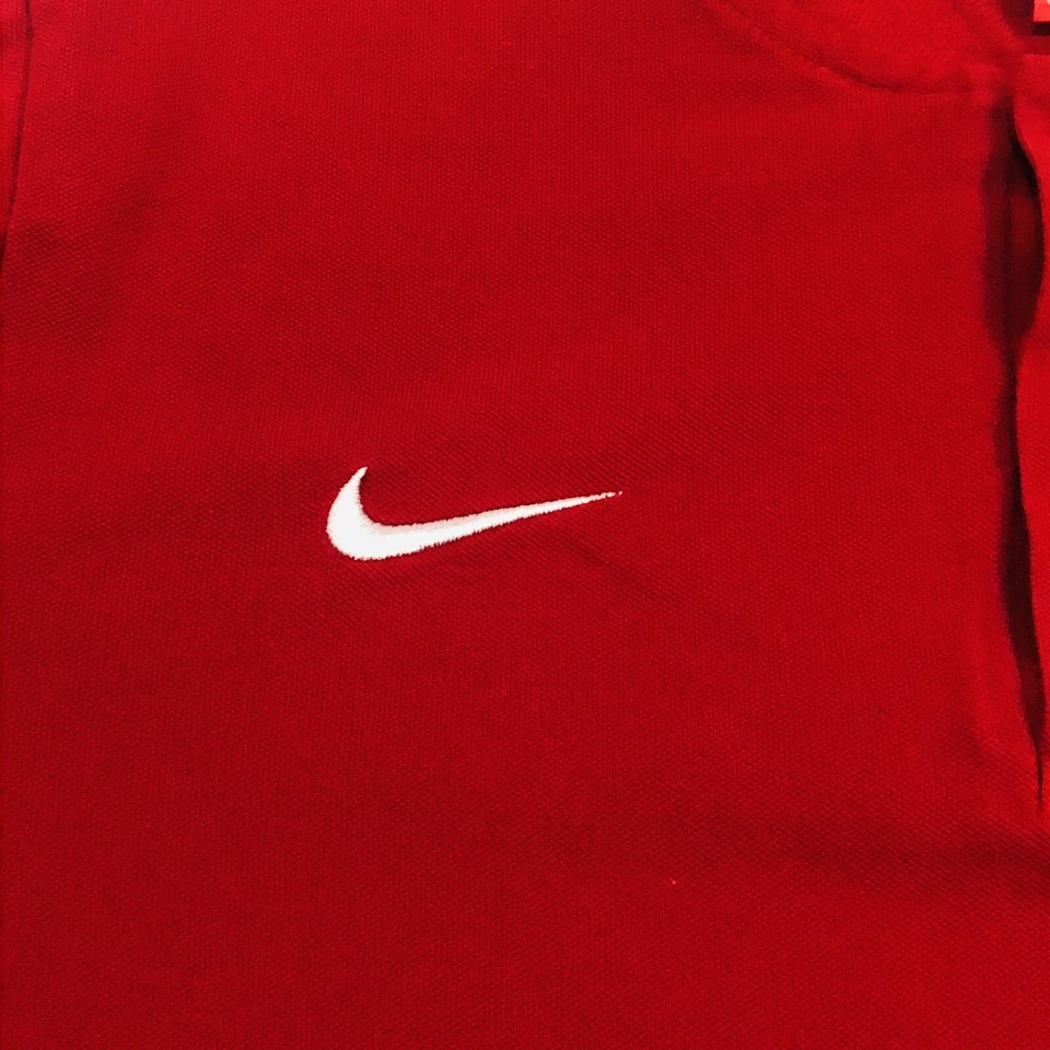 NIKE Red Tag Henley Two Button Single Stitch USA Logo Red Size Large RARE VTG - Image 4 of 4