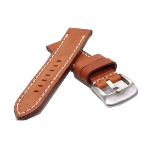 Bracelet de montre selle cousue à la main marron 22 mm résistance 4,5 mm bracelet de rechange - Photo 1 sur 2